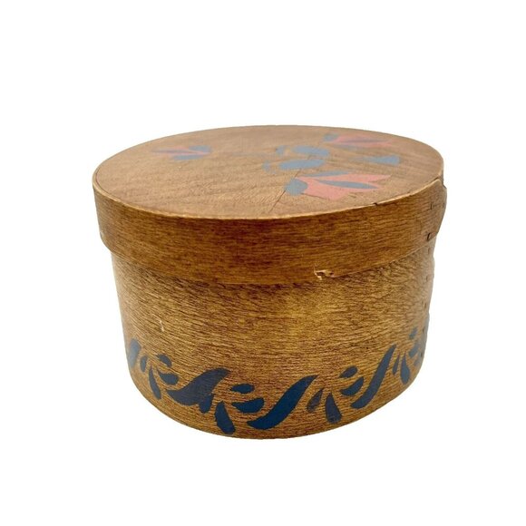 Handmade HandPainted Oval Shaker Box Floral Pink Blue Folk Art Cottagecore 7.25" - Picture 4 of 13